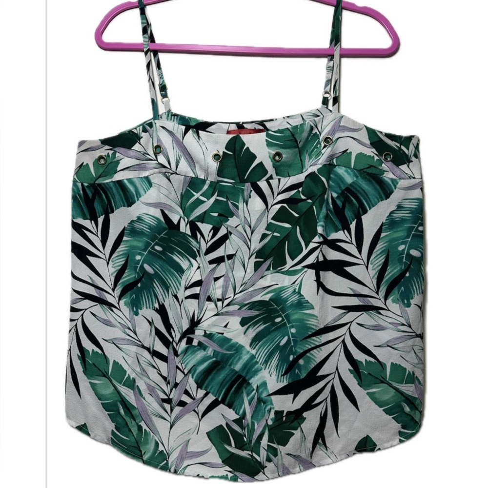 Jennifer Lopez Green & Black Tropical Leaf Print Cami Tank Top - L, NWOT